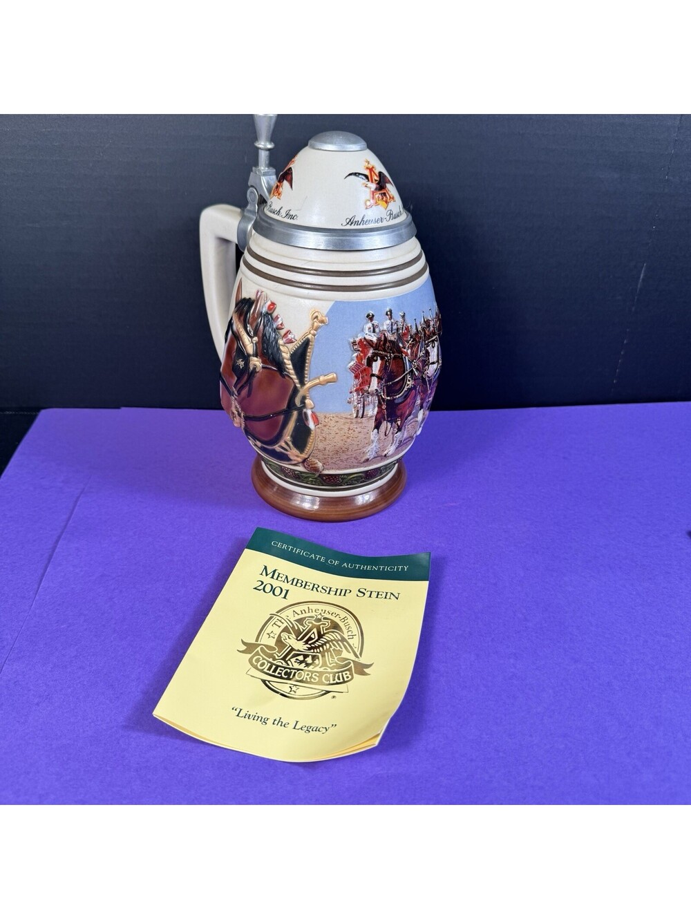 Vtg Anheuser-Busch Collectors Club Membership Stein w/COA Budweiser Clydesdales